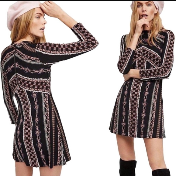 Free People Dresses & Skirts - Free People Stella Mock Neck Mini Long Sleeve Flare Bottom Dress Size small